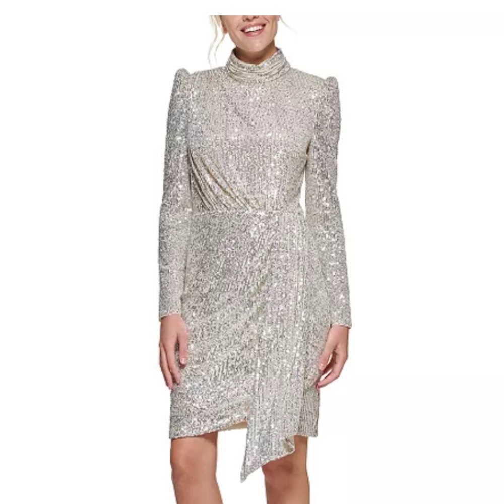 Eliza J Sequined Mock Neck Sheath Dress